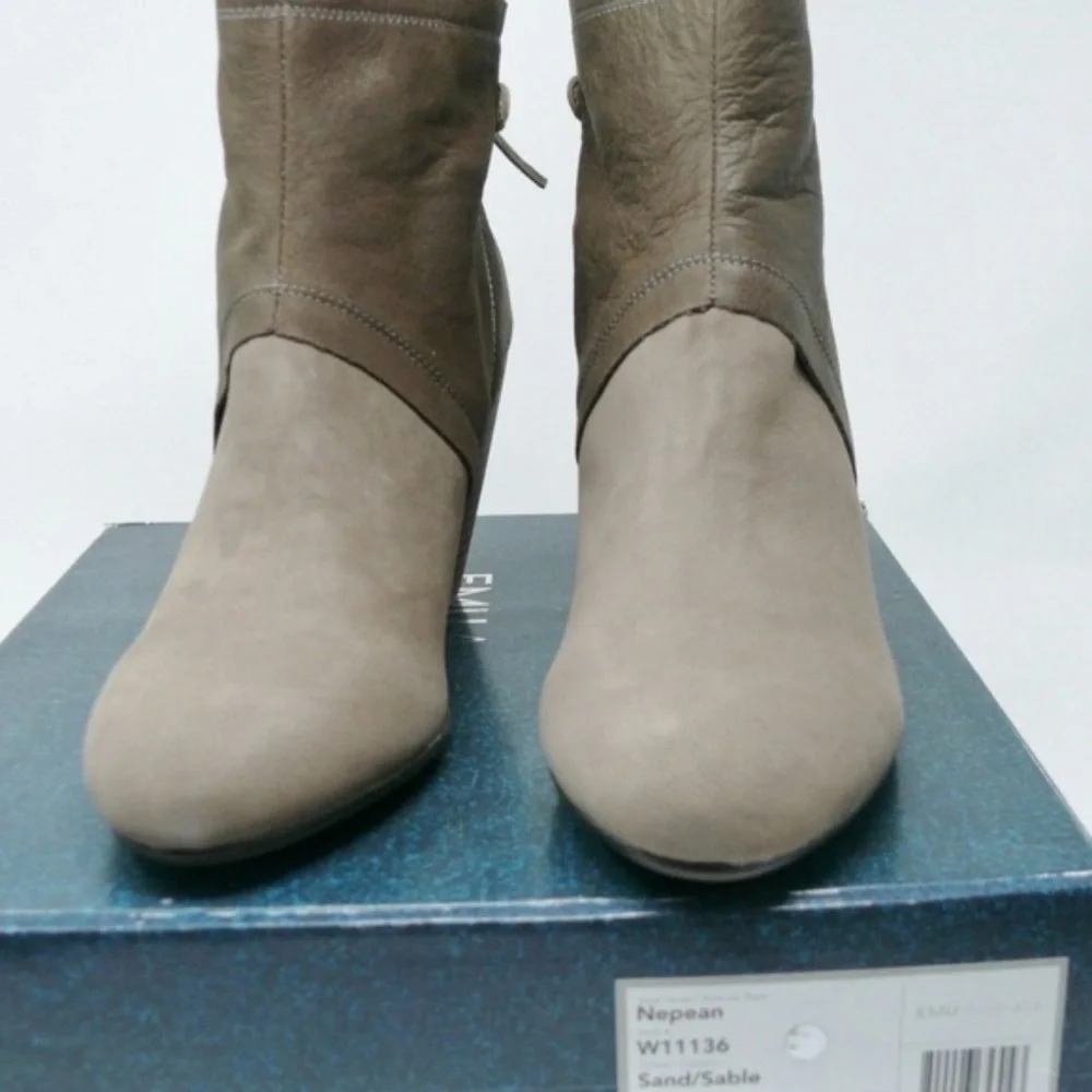 Emu Australia Ankle Boots Womens 9.5 Suede & Leather Tan Two Tone Brown New NIB